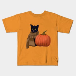 black cat and pumpkin Kids T-Shirt